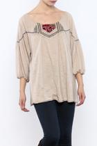  Boho Taupe Embroidered Top