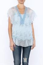  Blue Silky Embroidered Top