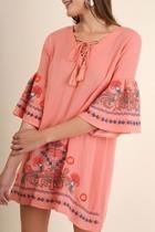  Embroidered Bell Sleeve Dress