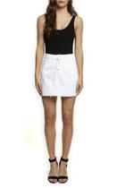  Fray Hem Button Front Denim Mini Skirt