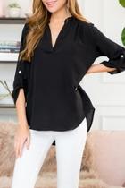  Tab-sleeve Notch-neck-blouse