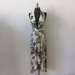  V Neckline Green Dress