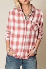  Frayed Hem Flannel Top