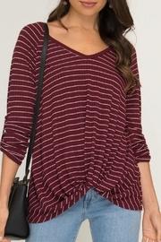  Stripped Ribbed Knit-top