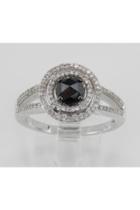  White Gold Black Diamond Double Halo Engagement Ring