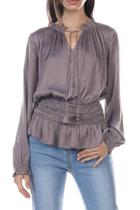  Smocked Waist Tie Front Blouse