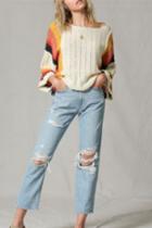  Color Block Stripe Arm Sweater