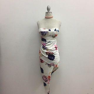  Floral Printed Strapless Dress