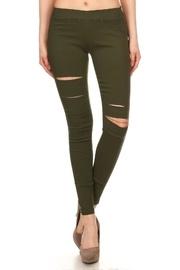  Olive Distressed Jeggings