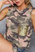  Lightweight Camouflage Top With Sequin Pocket