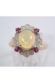  Opal Diamond Pink Tourmaline Engagement Ring Yellow Gold Size 7 October Gemstone Free Sizing