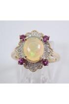  Opal Diamond Pink Tourmaline Engagement Ring Yellow Gold Size 7 October Gemstone Free Sizing