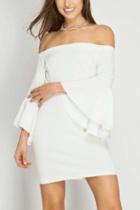  Bell Sleeve Arm Dress White