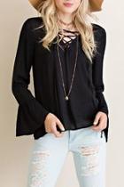  Lace Up V Neck Top