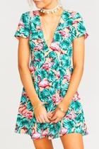 Flamingo Floral Print Dress