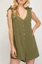  Button Down Romper With Shoulder Tie