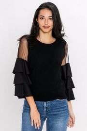  Mesh Ruffle Sweater Top