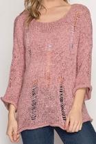  Pink Distressed Sweater