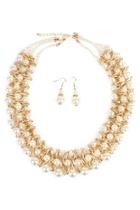  Pearl-&-goldtone-twist Necklace-earring-set