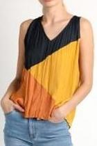  Crinkle Color Block Tank Blouse