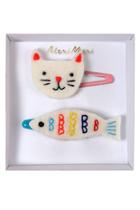  Embroidered Cat & Fish Hair Clips