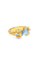  Byzantine Ring Gold Iridescent Chalcedony Blue W/ Pearl Accents - Size 8/9