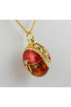  18k Yellow Gold Over Sterling Silver Red Enamel And Amber Swarovski Crystal Pendant With Chain 18 Faberge Style Egg