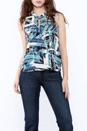  Blue Print Overlap Sleeveless Top