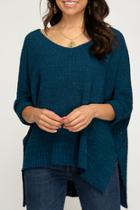  3/4 Sleeve Hi Low Sweater With Folded Cuffs