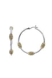  Beaded-two-tone Tri-bead Hoop-earrings