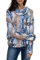  Print Lace-up Back Cowl Neck Top