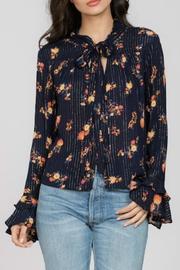  Neck-tie Print Blouse