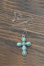  Sterling-silver-chain-necklace With Cross-natural-turquoise-pendant