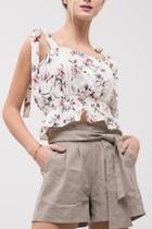  Smocked-waist Tie-shoulder Tank