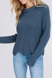  Scallop-hem Denim Sweater