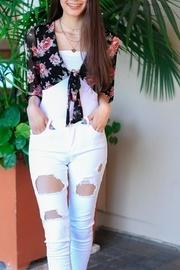  Floral Black Top