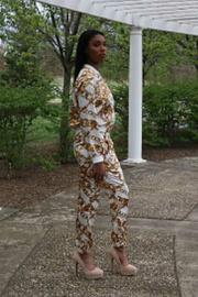  White & Gold Chain Print Jogger Set