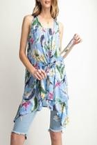 Tropical-print Tie-front Tunic