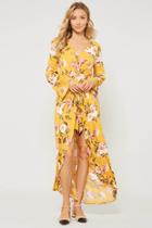  Mustard Yellow Floral Print Romper Maxi Dress