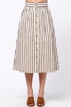  Button-front-striped Long-skirt With-pocket
