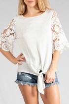  Lace-sleeve Tie-front Tee