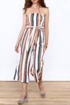  Stripe Print Strapless Jumpsuit