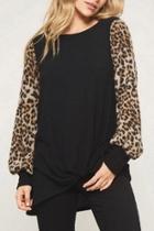  Leopard-sleeve Contrast Top