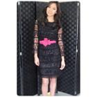  Black Sequin Lace Dress With Pink Belt