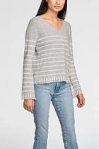  Striped Fringe V-neck Sweater