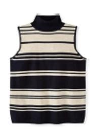  Navy-stripe-sleeveless Mock Turtleneck