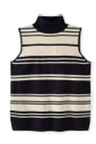  Navy-stripe-sleeveless Mock Turtleneck