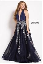  Navy Floral Gown