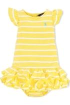  Lemon-stripe Ruffle Dress/bloomer-set