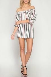  Off-shoulder Striped Romper